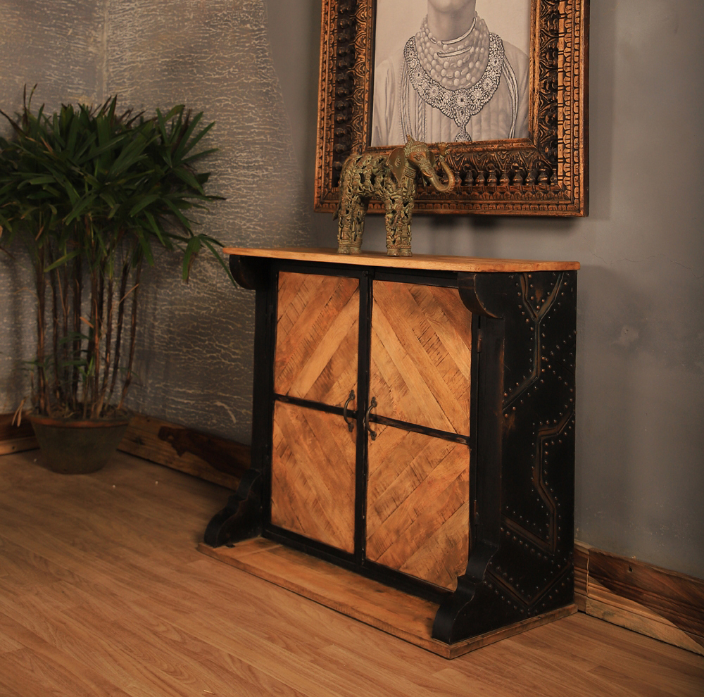 Rustic Industrial Wooden Console Cabinet