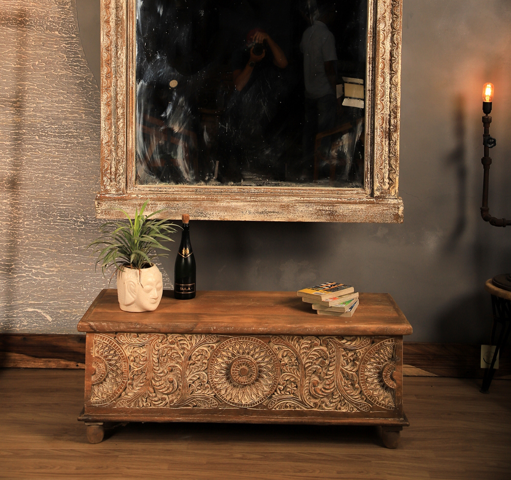 Handcrafted Carved Wooden Storage Chest