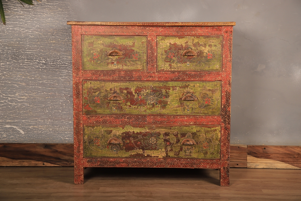 Vintage Hand Painted Wooden Chest of Drawers