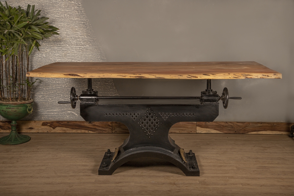 Industrial Live Edge Adjustable Dining Table