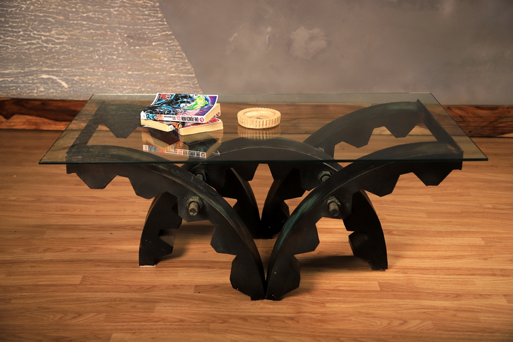 Industrial Glass Top Coffee Table