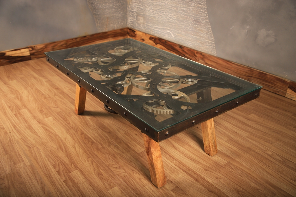 Industrial Gear Glass Coffee Table