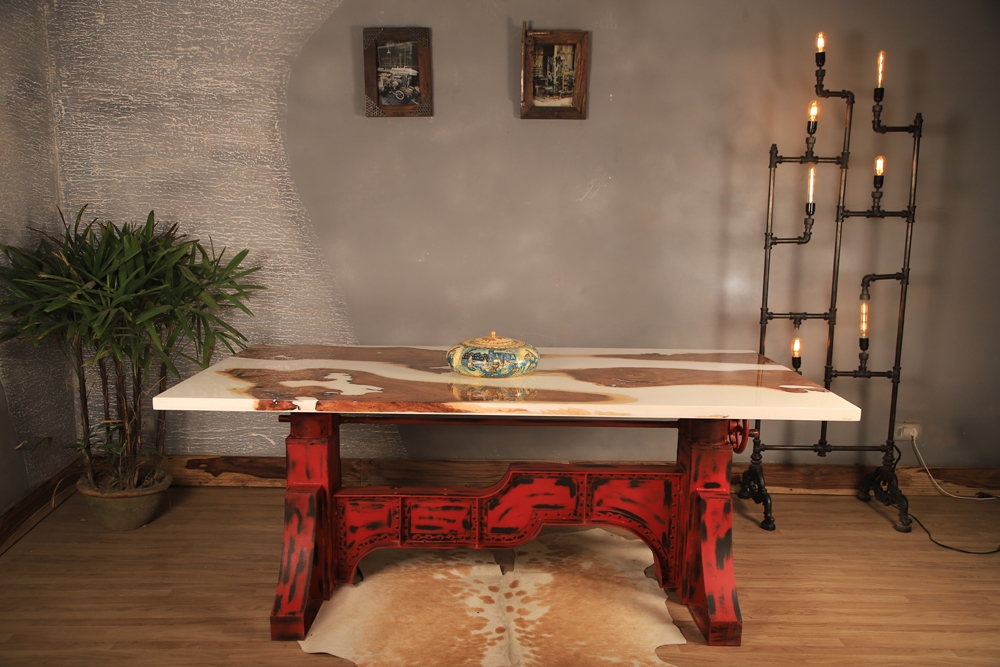 Luxury Epoxy Resin Dining Table with Industrial Base