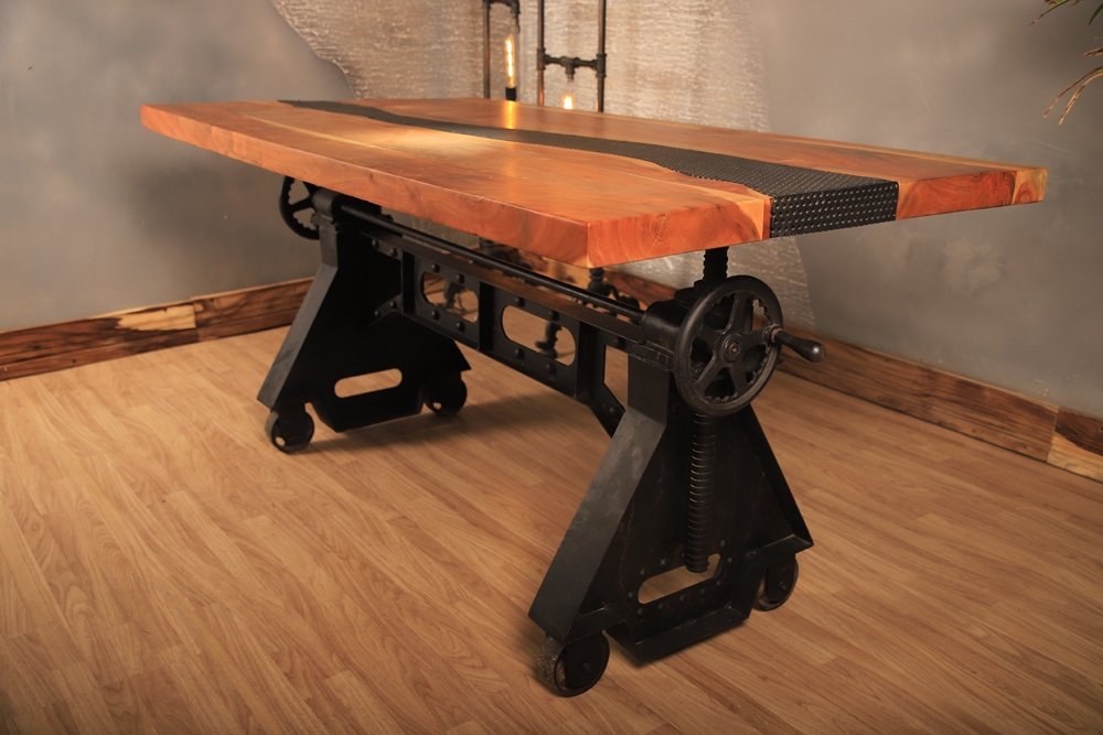 Industrial Live Edge Dining Table with Adjustable Metal Base