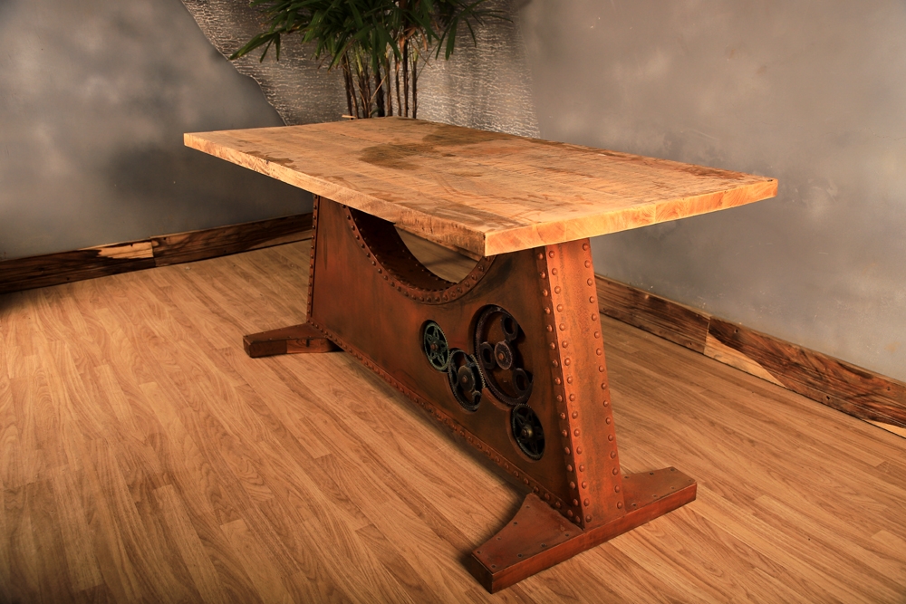 Industrial Live Edge Console Table with Gear Detailing