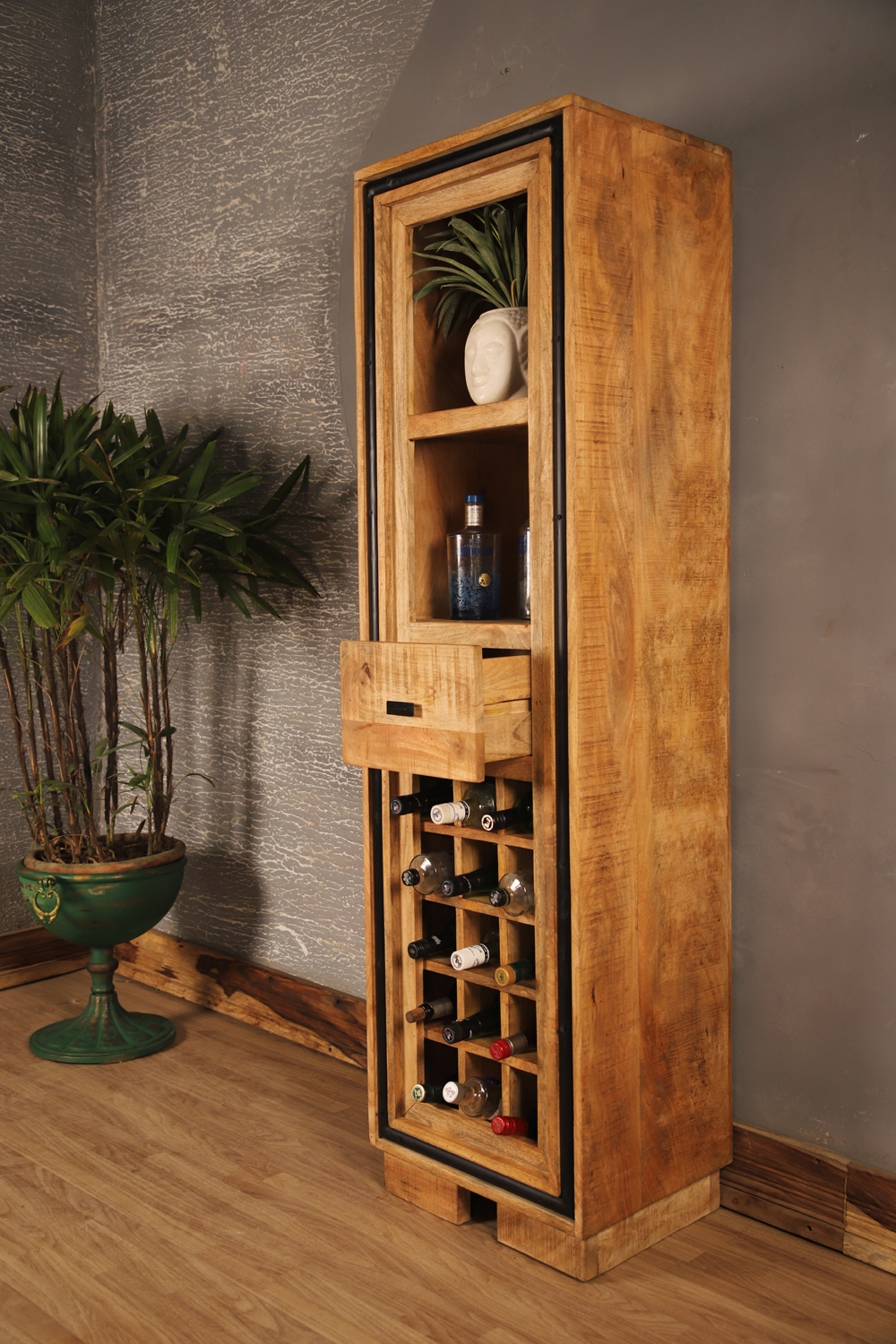 Industrial Wooden Wine Rack Cabinet