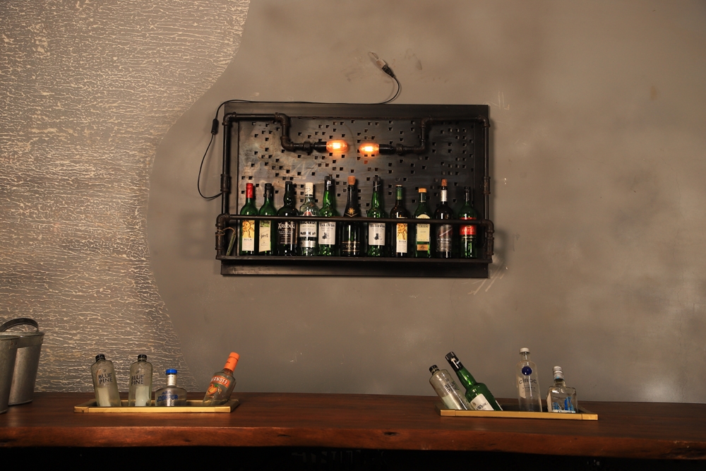 Industrial Pipe Wall-Mounted Bar Shelf