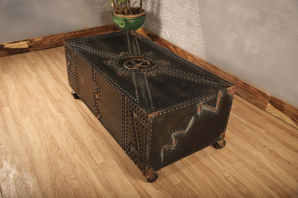 Industrial Metal Storage Trunk Coffee Table