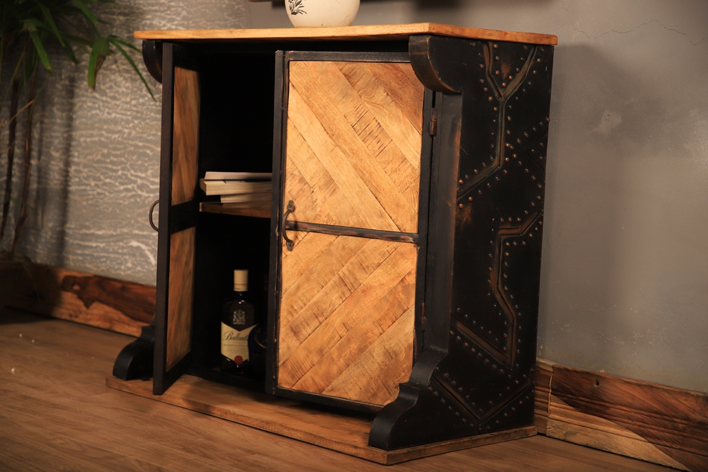 Rustic Industrial Wooden Console Cabinet
