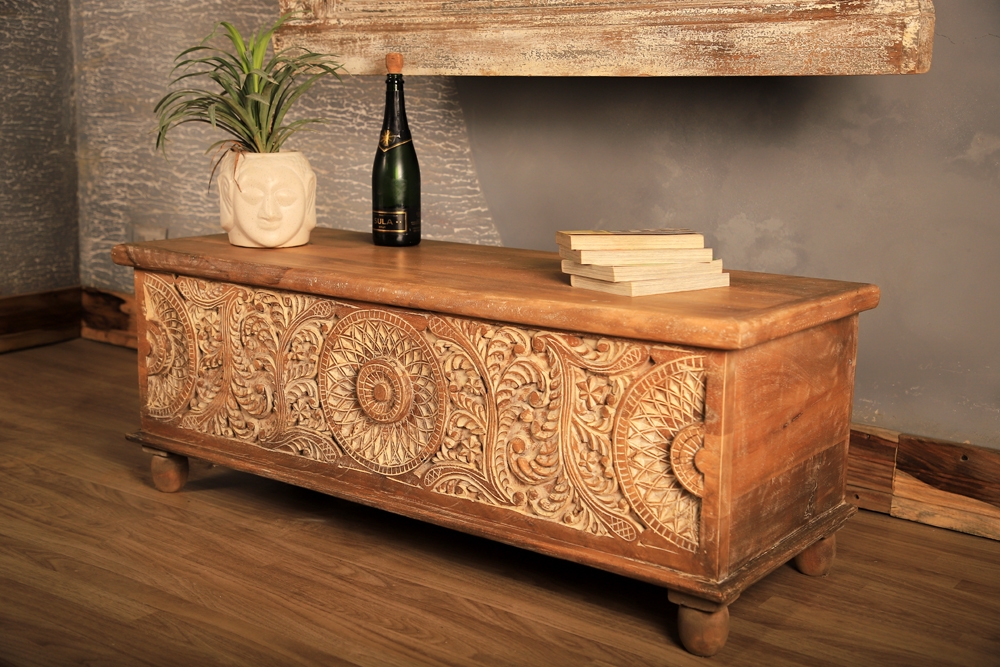 Handcrafted Carved Wooden Storage Chest