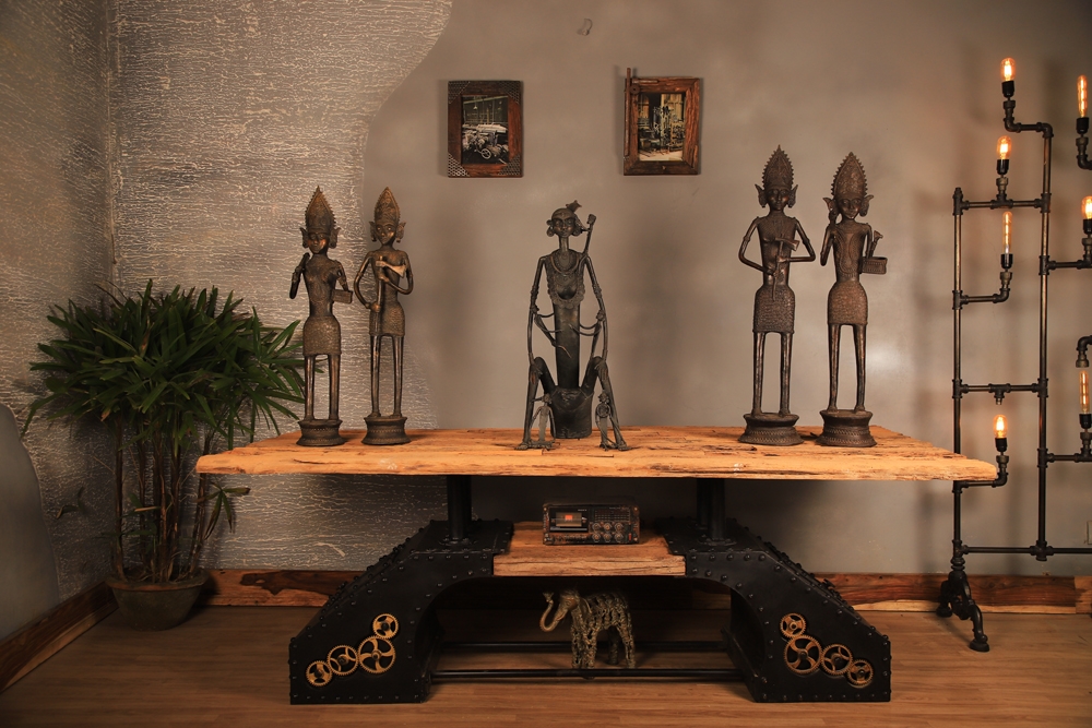 Industrial Live Edge Center Table with Gear Detailing