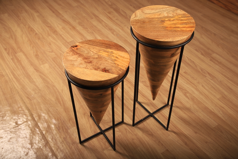 Modern Wooden Pedestal Side Table Set