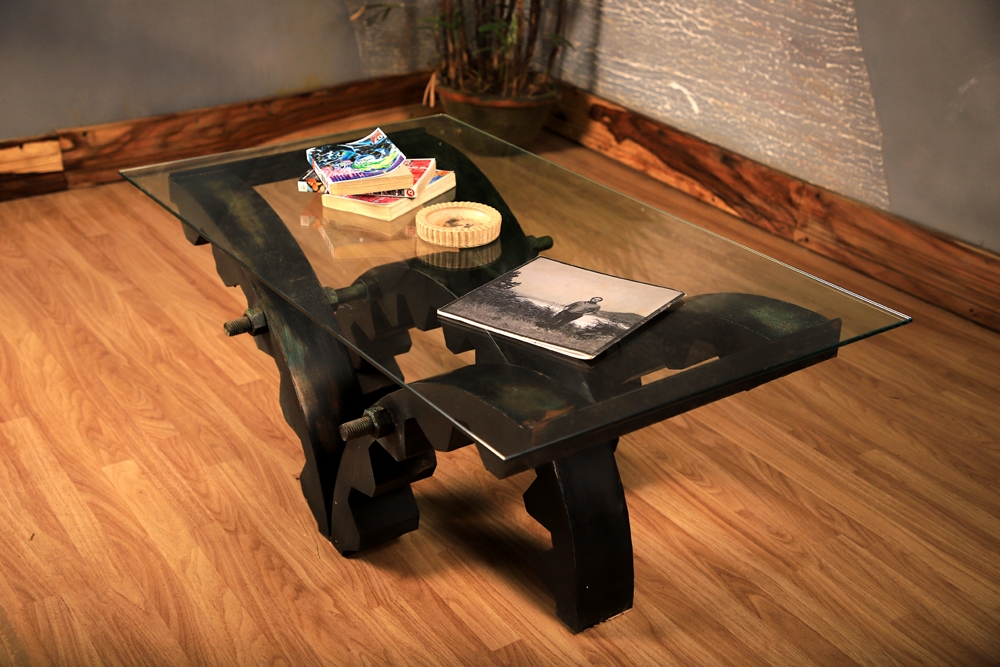 Industrial Glass Top Coffee Table
