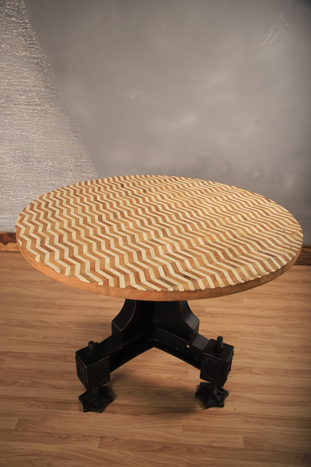 Modern Chevron Inlay Round Table